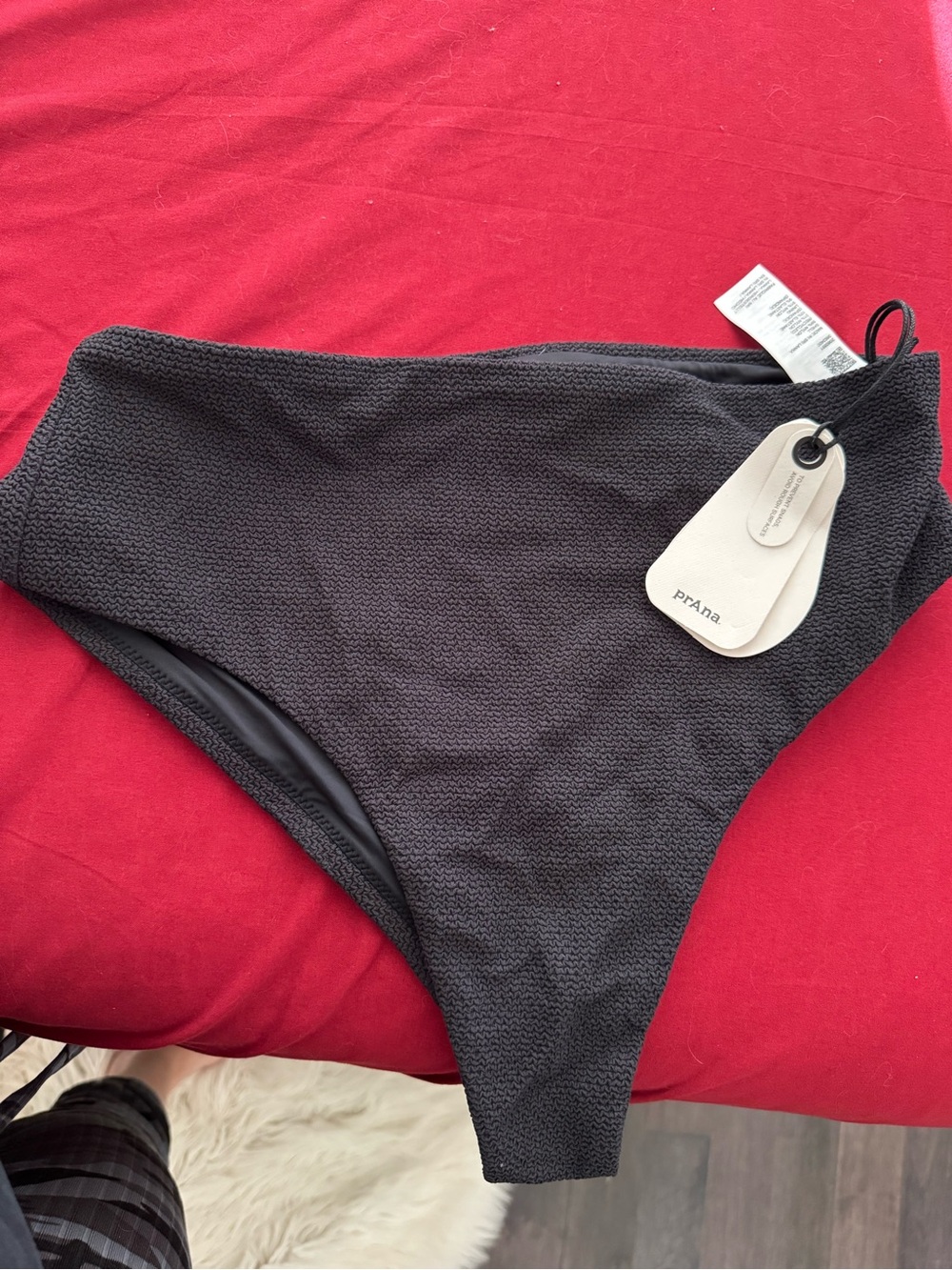 Prana Black Textured High-Waist Bikini Bottom